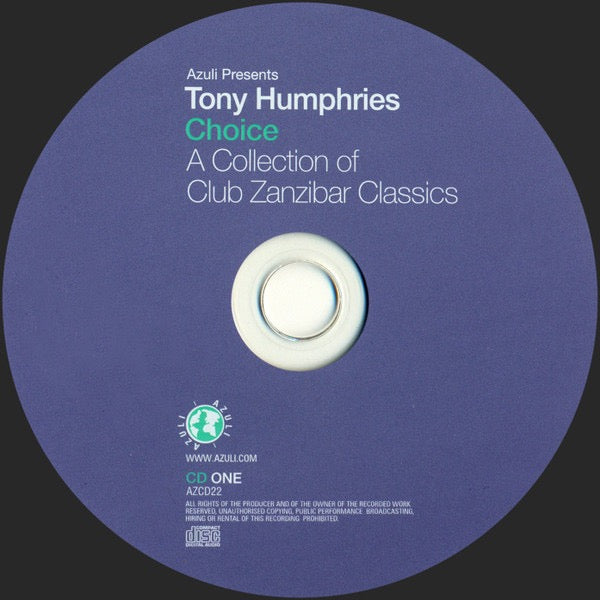 Image of Label Cover of 2xCD - VG+/EX - TONY HUMPHRIES, Azuli Presents Tony Humphries - Choice - A Collection Of Club Zanzibar Classics (Azuli Records; AZCD22, UK 2003, Card Slipcase with Jewel Case inside), Opened Instore,  - 2416596C