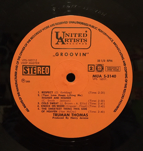 Image of Label Cover of LP - VG/VG+ - TRUMAN THOMAS, Groovin' (United Artists Records; MUA S-3140, Netherlands 1967), ,  - 2446283S