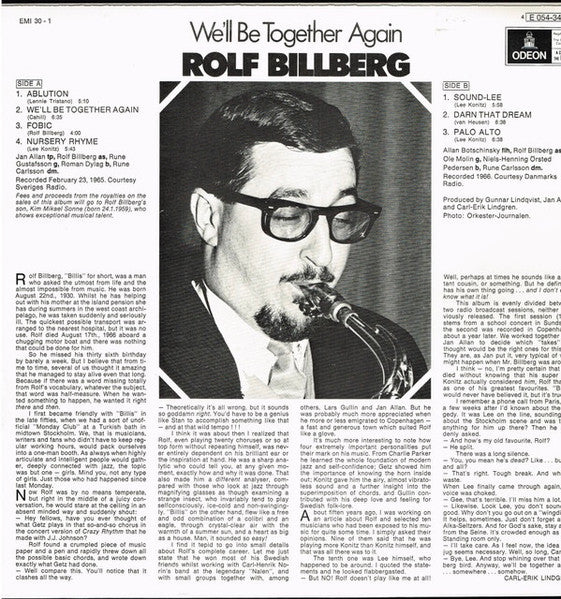 Image of Back Cover of LP - VG/VG - ROLF BILLBERG, We'll Be Together Again (Odeon; E 054-34830, Sweden 1973), Light marks only.,  - 2446284S