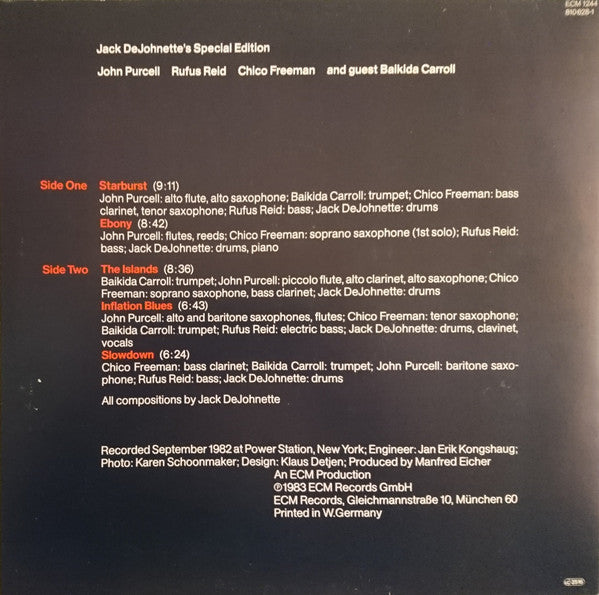 Image of Back Cover of LP - VG+/VG+ - JACK DEJOHNETTE'S SPECIAL EDITION, Inflation Blues (ECM Records ; ECM 1244, Germany 1983), ,  - 2446287S