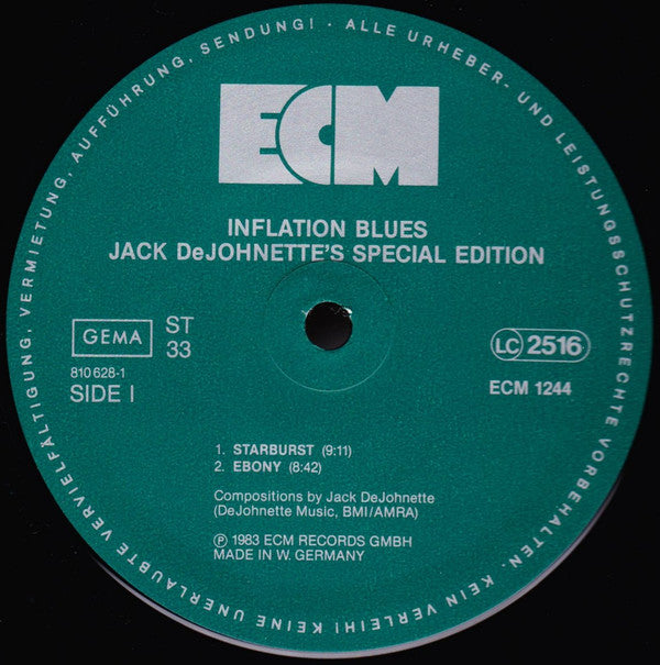 Image of Label Cover of LP - VG+/VG+ - JACK DEJOHNETTE'S SPECIAL EDITION, Inflation Blues (ECM Records ; ECM 1244, Germany 1983), ,  - 2446287S
