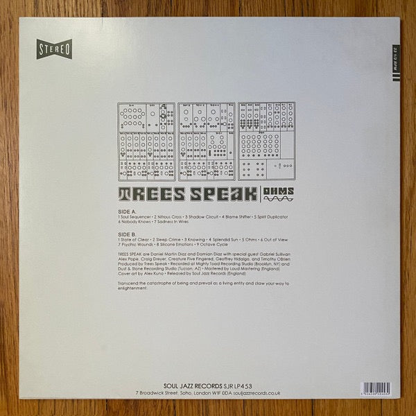 Image of Back Cover of LP - EX/G+ - TREES SPEAK, Ohms (Soul Jazz Records; SJRLP453, Europe 2020, Company Inner, With 7"), Still In Opened Shrinkwrap With Hype Sticker,  - 2516025C