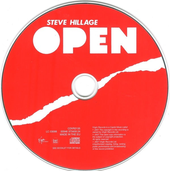 Image of Label Cover of CD - VG+/VG+ - STEVE HILLAGE, Open (Virgin; CDVR2135, Europe , Jewel Case), ,  - 2516060C