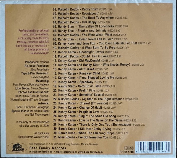 Image of Back Cover of CD - M/M - RANDY STARR, Presley Style - Lost Songwriter Demos Vol. 2 (Bear Family Records; BCD17748, Europe 2025, Digipak, Booklet), SEALED,  - 2516078C