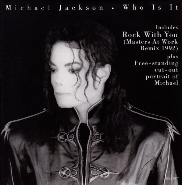 Image of Front Cover of 7" - G+/VG - MICHAEL JACKSON, Who Is It / Rock With You (Masters At Work Remix) (Epic; 658179 7, UK 1992, Picture sleeve, NO cut out portrait), Large sticker on sleeve and writing (on MJs forehead!),  - 2526078E