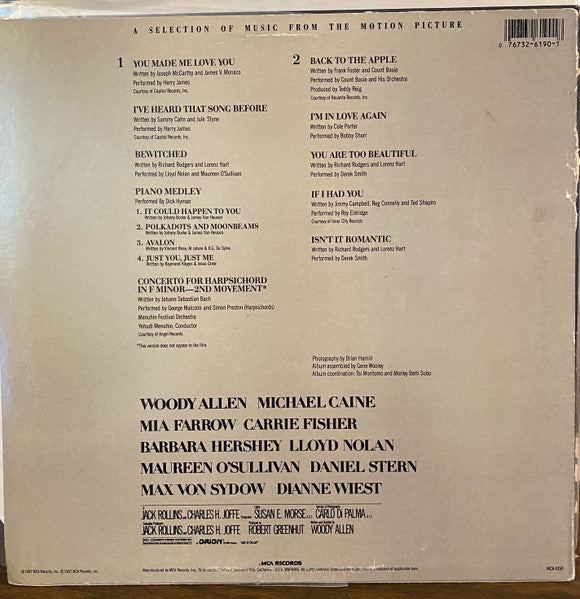 Image of Back Cover of LP - VG+/VG+ - VARIOUS, Hannah And Her Sisters (A Selection Of Music From The Motion Picture) (MCA Records; MCA-6190, US 1987), ,  - 2526045E