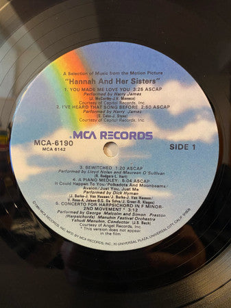 Image of Label Cover of LP - VG+/VG+ - VARIOUS, Hannah And Her Sisters (A Selection Of Music From The Motion Picture) (MCA Records; MCA-6190, US 1987), ,  - 2526045E