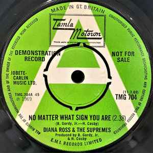 Image of Front Cover of 7" - /G+ - DIANA ROSS & THE SUPREMES, No Matter What Sign You Are / The Young Folks (Tamla Motown; TMG 704, UK 1969, Promo), Marks on disc. Plays well. Small label tears on both sides. Somebody seems to have coloured the white 'A" in red (though very well!).,  - 2526098E