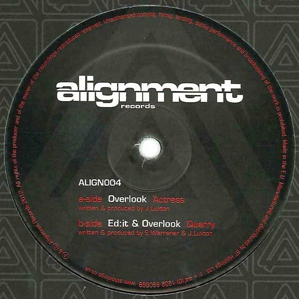 Image of Label Cover of 12" - VG+/VG+ - OVERLOOK / ED:IT & OVERLOOK, Actress / Quarry (Alignment Records; ALIGN004, UK 2012), Light surface marks only, sleeve has small sticker.,  - 2546056S