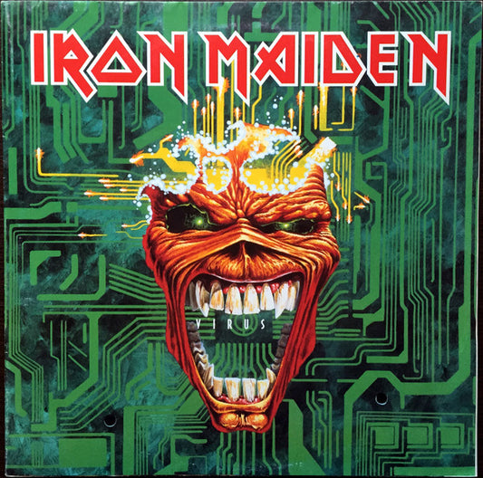 Image of Front Cover of 12" - VG+/VG - IRON MAIDEN, Virus (EMI United Kingdom; 12EMP 443A, UK 1996, Poster Sleeve), Small edge warp that doesn't affect play. Nice sleeve.,  - 2516148C