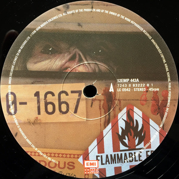 Image of Label Cover of 12" - VG+/VG - IRON MAIDEN, Virus (EMI United Kingdom; 12EMP 443A, UK 1996, Poster Sleeve), Small edge warp that doesn't affect play. Nice sleeve.,  - 2516148C