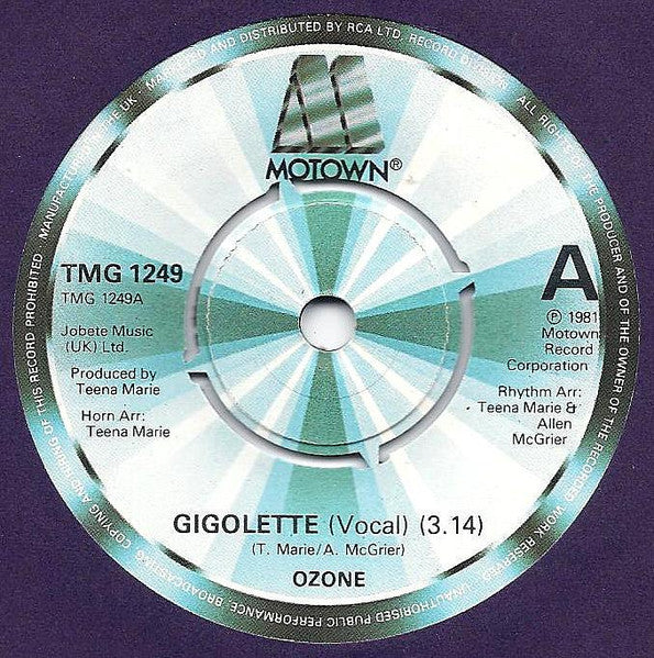 Image of Front Cover of 7" - VG/VG+ - OZONE, Gigolette (Motown; TMG 1249, UK 1981, Company Sleeve), Light marks only. Some wear to company sleeve.,  - 2526101E