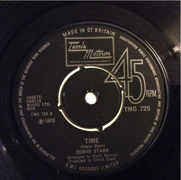 Image of Front Cover of 7" - G+/G+ - EDWIN STARR, Time / Running Back And Forth (Tamla Motown; TMG 725, UK 1970, Company Sleeve, 4 prong centre), Marks on vinyl. Plays above grade. Wear to company sleeve.,  - 2526157E