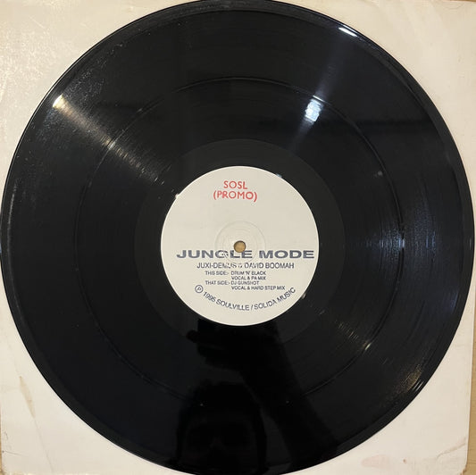 Image of Front Cover of 12" - /G+ - JUXI DEMUS & DRUM 'N' BLACK, Jungle Mode (Junglist; JUNG 001, UK 1995, Stamped White Label), Hairlines and marks, notable scuffs at the edges on both sides, audible surface noise in quiet sections and intros to each track, with the occasional pop. Still a very playable copy., A		Jungle Mode (Original Vocal Mix)A		Jungle Mode (Instrumental)AA		Jungle Mode (Vocal Mix)AA		Jungle Mode (Hardstep Mix) - 2516170C