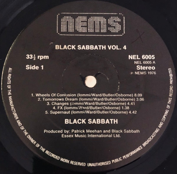 Image of Label Cover of LP - VG/G+ - BLACK SABBATH, Black Sabbath Vol. 4 (NEMS Black Labels With Two Pressing Rings; NEL 6005, Ireland 1982 Reissue, JC C-P Runouts), Light marks only,  - 2516093C