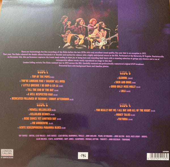 Image of Back Cover of 2xLP - NEW/NEW - THE KINKS, Live In Virginia 1972 (London Calling; LC2LPC5115, Europe 2023), ,  - 2436265E