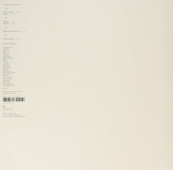 Image of Back Cover of 2xLP - VG+/EX - SAMUEL ROHRER, Range Of Regularity (Arjunamusic; AMEL-LP712, Switzerland 2017, Picture Sleeve, Black Inners), ,  - 2526116E