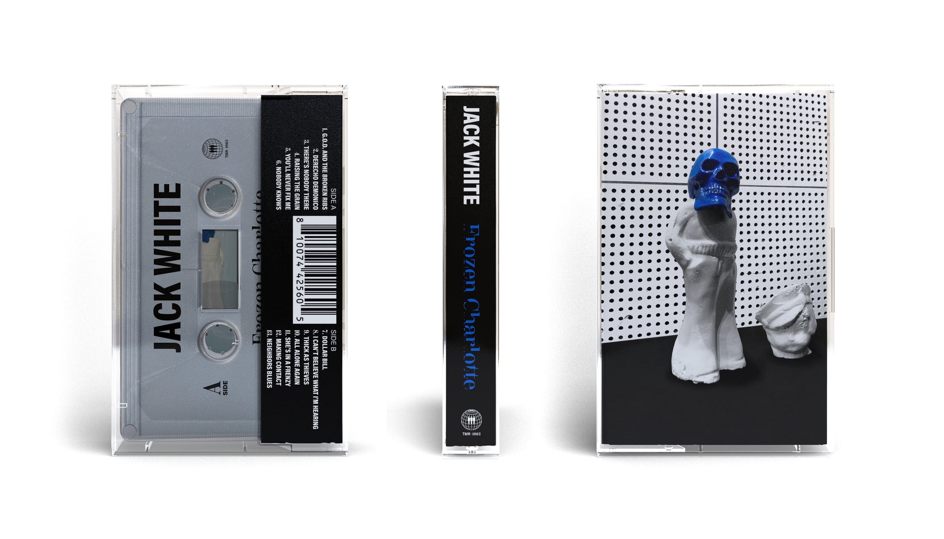Image of Back Cover of Cassette - NEW/NEW - JACK WHITE, Frozen Charlotte (Third Man Records; TMR1062CS, Europe 2026), , Frozen Charlotte - the 7th studio album from Jack White shows the Rock and Roll Hall of Famer at his best; backed by an incredible band (Patrick Keeler on drums, Dominic Davis on bass, Bobby Emmett on keys) whose collective hand is scorching hot after coming off a tour of universally-acclaimed performances. Instead of resting on a  job well done , they went straight to work in the studio a