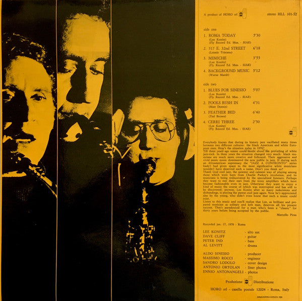 Image of Back Cover of LP - VG/VG - LEE KONITZ, Jazz A Confronto 32 (Horo Records; HLL 101-32, Italy 1976, Picture Sleeve, Inner), ,  - 2526236E