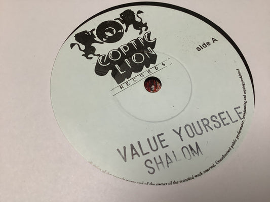 Image of Front Cover of 7" - /EX - SHALOM, Value Yourself (Coptic Lion; EB 100, UK 2025, Solid Centre / Stamped Titles), ,  - 2556080S