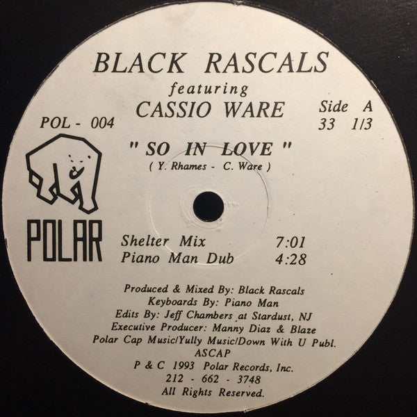 Image of Front Cover of 12" - /VG - BLACK RASCALS FEATURING CASSIO WARE, So In Love (Polar Records; POL - 004, US 1993, Plain Sleeve), ,  - 2546077S