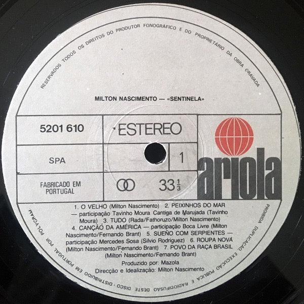 Image of Label Cover of LP - VG/G+ - MILTON NASCIMENTO, Sentinela (Ariola; 5201 610, Portugal 1980, Inner), Storage marks to disc which causes some surface noise.,  - 2516198C