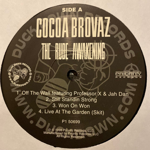 Image of Label Cover of 2xLP - G+/G - COCOA BROVAZ, The Rude Awakening (Priority Records; P1 50699, US 1998, Picture Sleeve), Records marked and sides A & D both fogged and play through with some background noise throughout. Sleeve shrink-wrap; wear and damage along opening and particularly at top corner. Other corners bumped,  - 3616378C