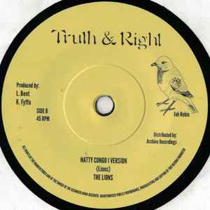 Image of Back Cover of 7" - /EX - THE LIONS, Natty Congo I (Truth & Right; none, UK 2018 Reissue), ,  - 2556073S