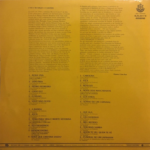 Image of Back Cover of 2xLP - VG/VG - CHICO BUARQUE DE HOLLANDA, Chico Buarque De Hollanda (RGE; SLRL 8517/18, Portugal 1980, Laminated Gatefold Sleeve), ,  - 2516201C