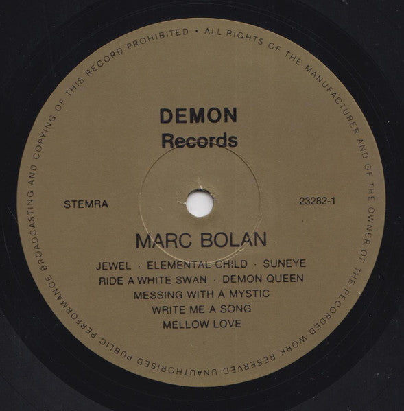 Image of Label Cover of LP - VG/VG - MARC BOLAN, All Schools Are Strange (Demon Records; 23282, Netherlands , Unofficial. Rare Compilation of live versions, outtakes, demos & tracks taken from the MARC SHOW TV Series in 1977), Sleeve is coffee stained. Vinyl has a few light hairlines.,  - 2526233E