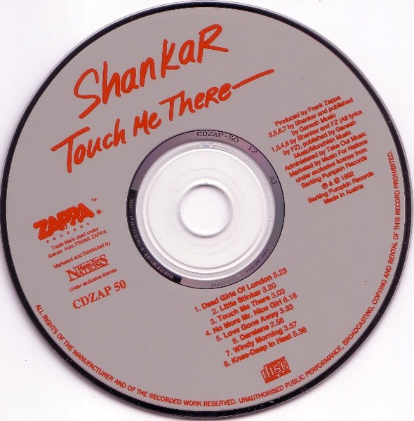 Image of Label Cover of CD - VG+/VG+ - SHANKAR, Touch Me There (Zappa Records; CDZAP 50, UK 1992 Reissue, Jewel Case), ,  - 2436037E