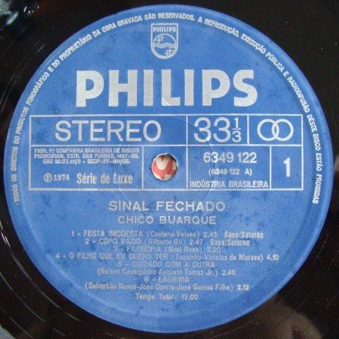 Image of Label Cover of LP - VG/VG - CHICO BUARQUE, Sinal Fechado (Philips; 6349 122, Brazil 1974), ,  - 2516206C