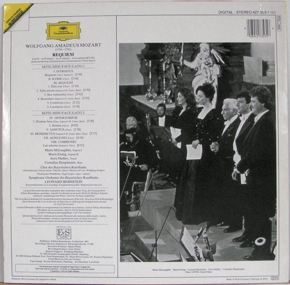 Image of Back Cover of LP - EX/VG+ - LEONARD BERNSTEIN, MCLAUGHLIN, EWING, HADLEY, HAUPTMANN, CHOR AND SYMPHONIE-ORCHESTER DES BAYERISCHEN RUNDFUNKS, Mozart: Requiem (Deutsche Grammophon; 427 353-1, Germany 1989, Insert), ,  - 2526130E