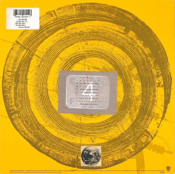 Image of Back Cover of LP - VG+/VG+ - R.E.M., Green (Warner Bros. Records; 925 795-1, Europe 1988, Spot Varnished Sleeve, Two Stickers On Rear, Inner, "Masterdisk" Matrix On A Side, "BN" Matrix On B Side), Strong VG+, Tracklist Sticker Is On Front Sleeve,  - 2526182E