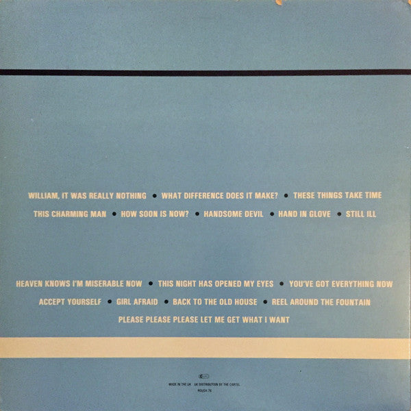 Image of Back Cover of LP - VG+/VG - THE SMITHS, Hatful of Hollow (Rough Trade; ROUGH 76, UK 1985 Reissue, Gatefold, Inner With tracks In Wrong Order, Non Stickered Sleeve, NO Garrod & Lofthouse On Rear Sleeve), Strong VG, Stain On Spine,  - 2526178E