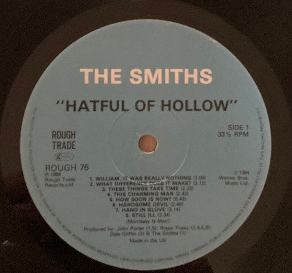 Image of Label Cover of LP - VG+/VG - THE SMITHS, Hatful of Hollow (Rough Trade; ROUGH 76, UK 1985 Reissue, Gatefold, Inner With tracks In Wrong Order, Non Stickered Sleeve, NO Garrod & Lofthouse On Rear Sleeve), Strong VG, Stain On Spine,  - 2526178E