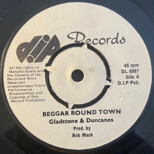 Image of Front Cover of 7" - /VG+ - GLADSTONE HENRY & THE DUCANES / MIGHTY CLOUD BAND, Beggar Round Town / Dub A Dub (Dip; DL 5087, UK 1974, 4-Prong Centre), No centre piece, SWOL.,  - 2556143S