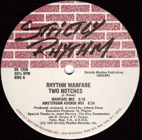Image of Front Cover of 12" - /VG+ - RHYTHM WARFARE, Two Notches (Strictly Rhythm; SR 1226, US 1991, Plain Sleeve), WOL.,  - 2546139S