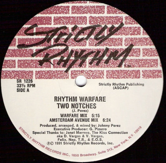 Image of Front Cover of 12" - /VG+ - RHYTHM WARFARE, Two Notches (Strictly Rhythm; SR 1226, US 1991, Plain Sleeve), WOL.,  - 2546139S
