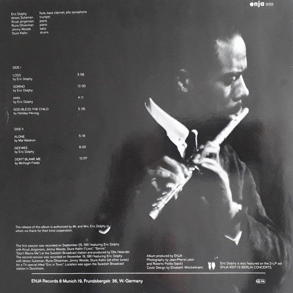 Image of Back Cover of LP - VG/G+ - ERIC DOLPHY, Stockholm Sessions (Enja Records; 3055, Germany 1981, Glossy Sleeve, Mono), Light marks only!,  - 2516272C