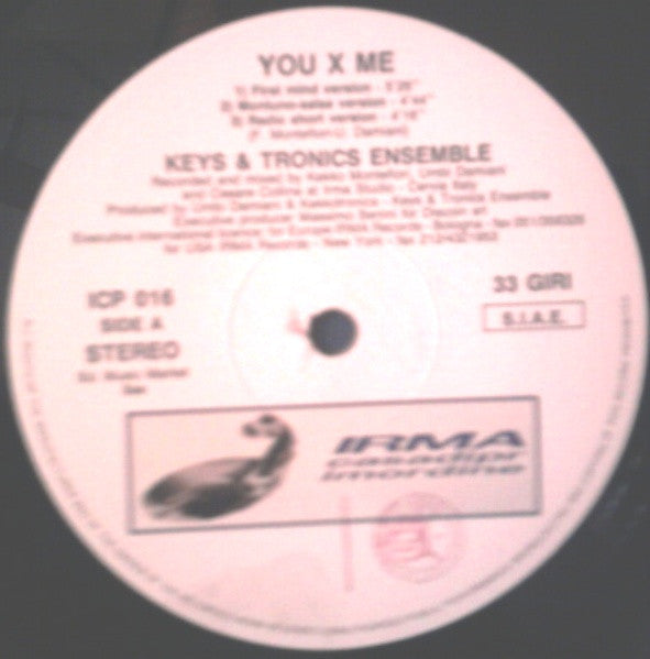 Image of Label Cover of 12" - VG/VG+ - KEYS & TRONICS ENSEMBLE, You X Me (Irma CasaDiPrimordine; ICP 016, Italy 1990, Picture Sleeve), Sleeve has small split at bottom. Only few surface marks on vinyl.,  - 2546168S