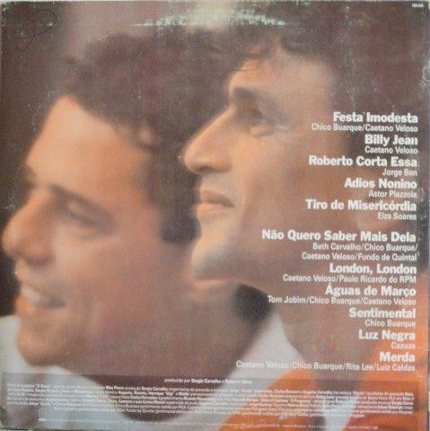 Image of Back Cover of LP - VG/VG+ - CHICO & CAETANO, Melhores Momentos De Chico & Caetano (Som Livre; 530.045, Brazil 1986), Writing on front of sleeve.,  - 2516278C