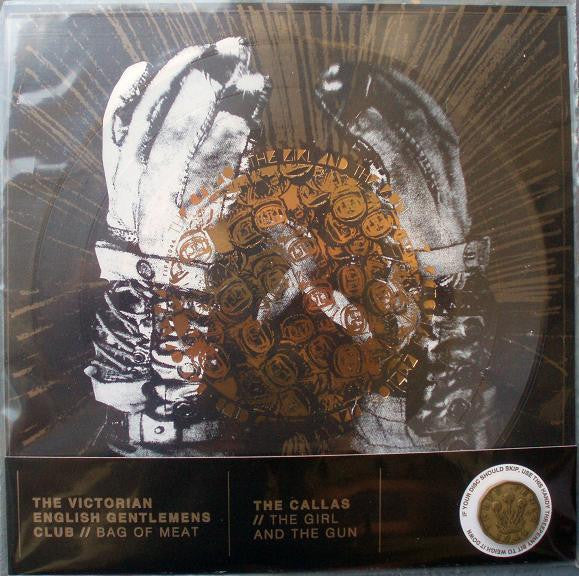 Image of Front Cover of 7" - EX/EX - THE VICTORIAN ENGLISH GENTLEMENS CLUB / THE CALLAS, Bag Of Meat / The Girl And The Gun (This Is Fake DIY Records ; TIFD0044, UK 2011, Fold Over Card Insert, Square, Clear Flexidisc With Attached Thruppeny Bit), ,  - 2526267E