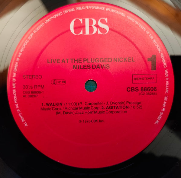 Image of Label Cover of 2xLP - G+/VG - MILES DAVIS, Live At The Plugged Nickel (CBS; CBS 88606, Europe 1980s, Gatefold), Sleeve staining and residue on reverse, some liquid wear / damage on front. Some wear at edges and corners,  - 2516287C
