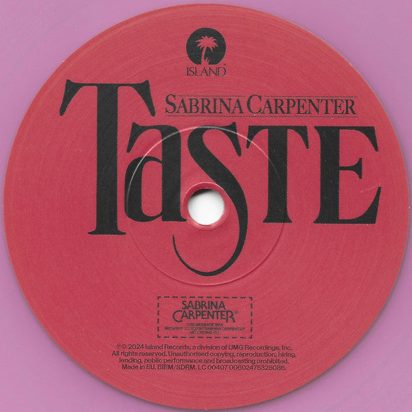 Image of Label Cover of 7" - M/M - SABRINA CARPENTER, Taste (Island Records ; 00602475325086, Europe 2025, Picture Sleeve, Pink Vinyl), SEALED,  - 3526305E