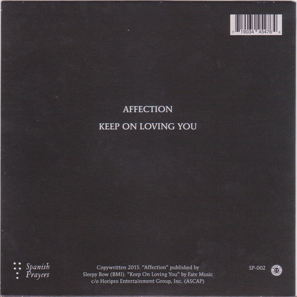 Image of Back Cover of 7" - EX/EX - CIGARETTES AFTER SEX, Affection / Keep On Loving You (Spanish Prayers ; SP-002, UK, Europe & US 2017, Picture Sleeve, Black Inner), ,  - 2526300E