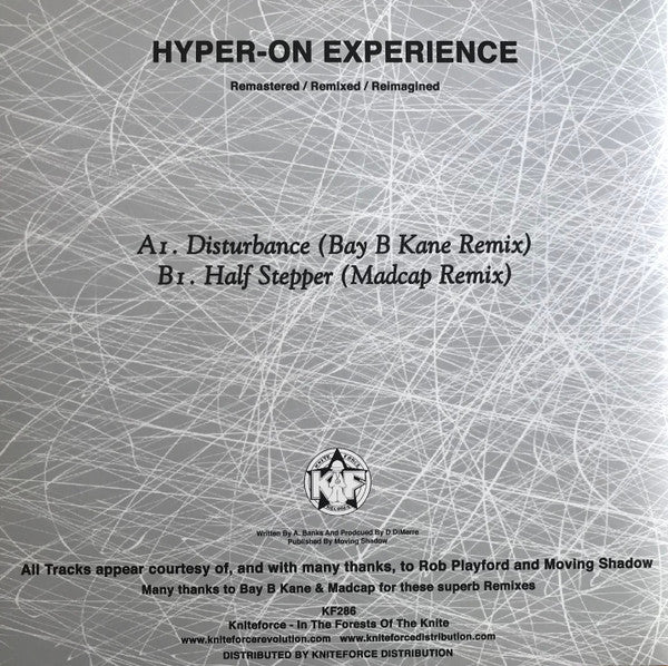 Image of Back Cover of 10" - VG+/G+ - HYPER-ON EXPERIENCE, Disturbance / Half Stepper (Remixes) (Kniteforce Records; KF286, UK 2025, Picture Sleeve), Hairline marks only, plays VG/VG+.,  - 2546189S