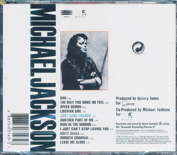 Image of Label Cover of CD - NEW/NEW - MICHAEL JACKSON, Bad (Epic; 88875035432, Europe 2015 Reissue, Jewel Case), ,  - 2556180S