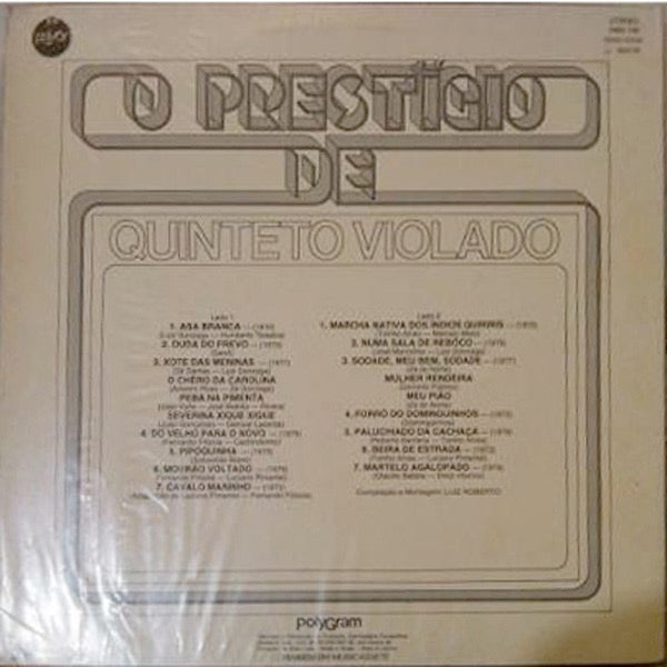Image of Back Cover of LP - VG+/VG+ - QUINTETO VIOLADO, O Prest gio De Quinteto Violado (Polyfar; 2493 136, Brazil 1982), Nice clean copy!,  - 2516321C