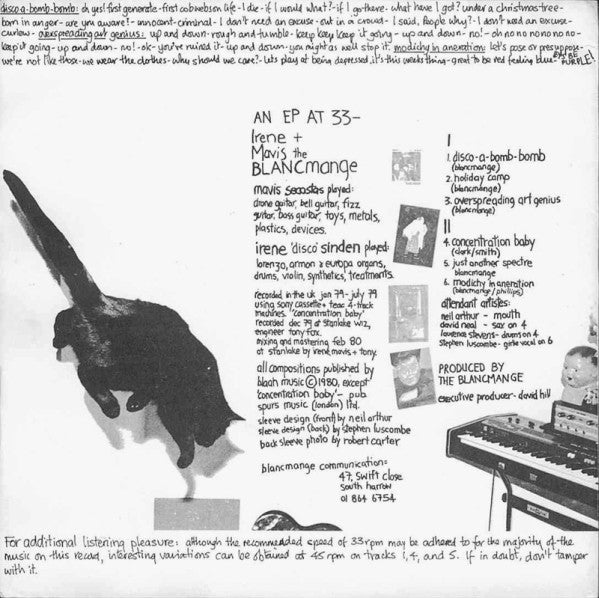 Image of Back Cover of 7" EP - G+/VG+ - BLANCMANGE, Irene & Mavis (Blaah Music; MFT 1/2, UK 1980, Fold Over Sleeve), Very Strong VG+, Sleeve Stained And Written On,  - 2526291E